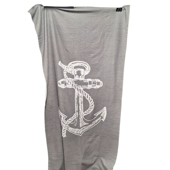 Anchor Beach Towel Nautical Long Gray White Thin Ship Boat Sea Lake House Cottag - Picture 1 of 5